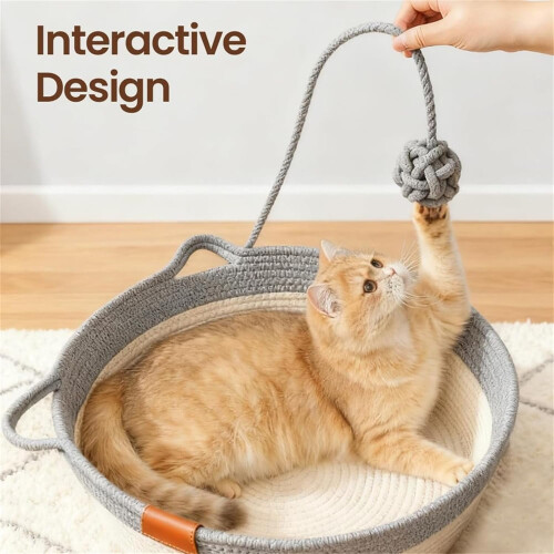 Cat Instinct Basket Hand-Woven Cotton Rope Bed with 2