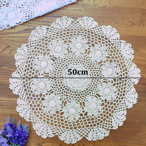 Στρογγυλό τραπεζομάντιλο από βαμβάκι Vintage Crochet 20", με δαντέλα από λουλούδια για 1