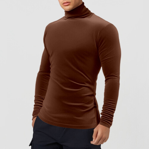 Pull homme uni à col montant et manches longues 1