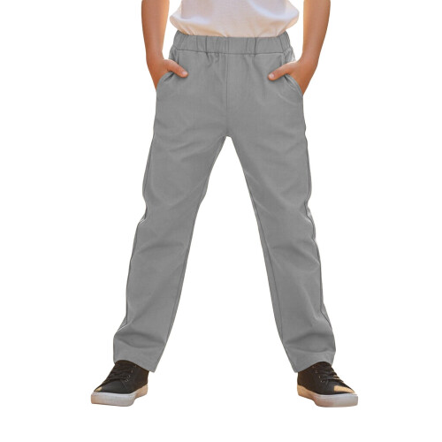 Boys' Grey Stretch Chino School Pants with Pockets, Pull-On Style – Compatible with School Uniforms 2