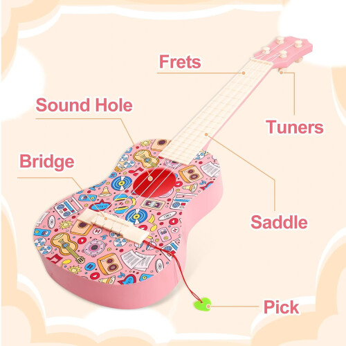 Ukulele infantil de 21 polegadas, brinquedo musical educativo de 4 cordas com palhetas – compatível com crianças de 3 a 12 anos. 2