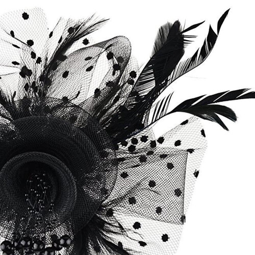 Γυναικείο καπέλο Fascinator σε μπλε σκούρο χρώμα – Λουλούδι, πλέγμα, κορδέλες και 2