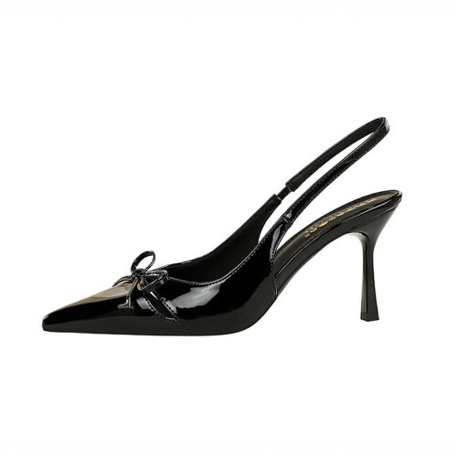 Women's Cutout Bow Leather Pointed Toe High Heel Pumps 1