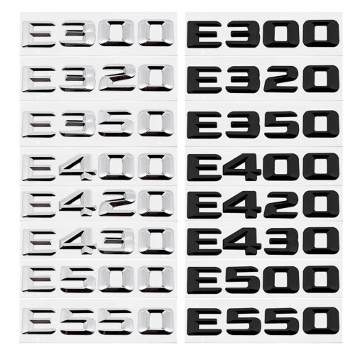 Emblema adesivo com a letra do número da mala traseira do carro, compatível com E300, E320, E350, E400, E420, E430, E500 e E550. 2