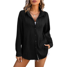 Elegante Freizeitblusen für Damen, Oversize-Blusen mit V-Ausschnitt und hochkrempelbaren Ärmeln, Hemden mit Knopfleiste aus leichtem,