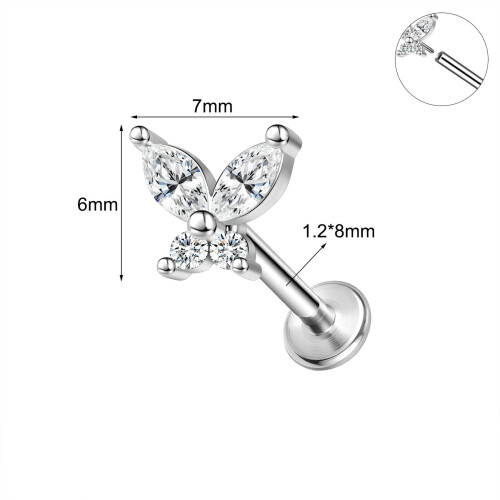 Piercing labret em aço inoxidável 16g com zircônia cúbica para tragus, estilo Medusa Monroe - 7-1/4 polegadas (6 mm) 1