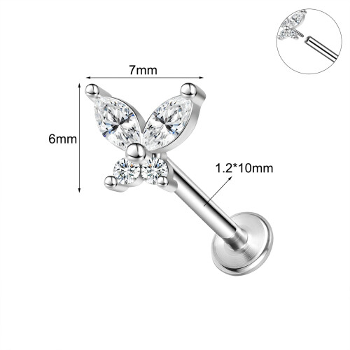 Piercing labret em aço inoxidável 16g com zircônia cúbica para tragus, estilo Medusa Monroe - 7-1/4 polegadas (6 mm) 2
