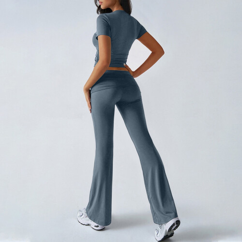 Completo casual da donna a due pezzi, blu, composto da top e pantaloni, taglia M 2