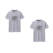2Pcs Summer Men T-Shirt Grey Cotton Polyester Casual Printed Tee