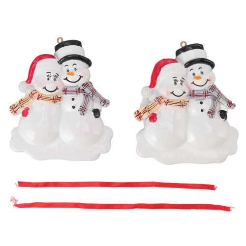 Sneeuwpop hars hanger voor kerstboom, 2 stuks
