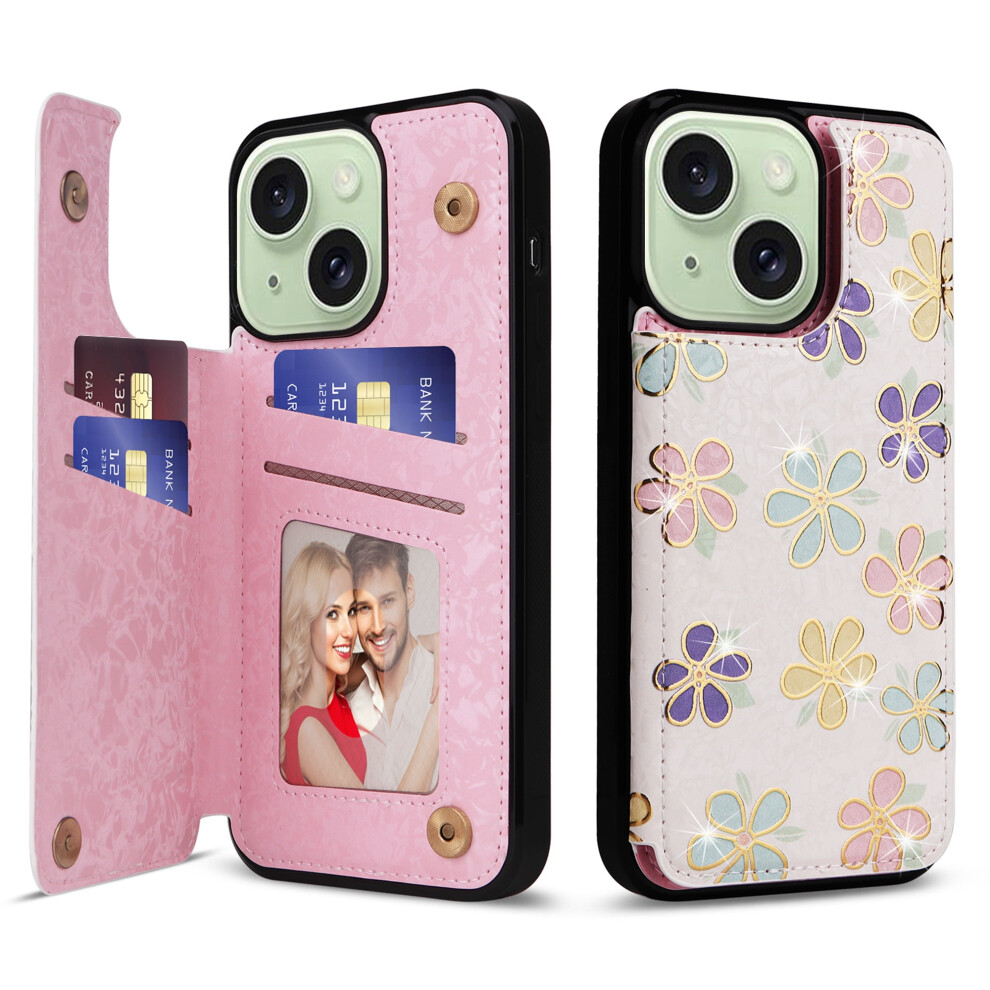 Iphone 14 Case Wallet With Card Holder, Rfid-Blocking Pu Leather Floral Flip Folio Kickstand, Double Magnetic Clasp 9313598225184