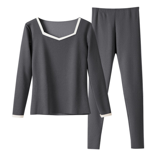 Flannel Pajama Set for Women Solid Color Long Sleeve Top