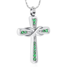 Birthstone Infinity Cross Urn Necklace for Ashes