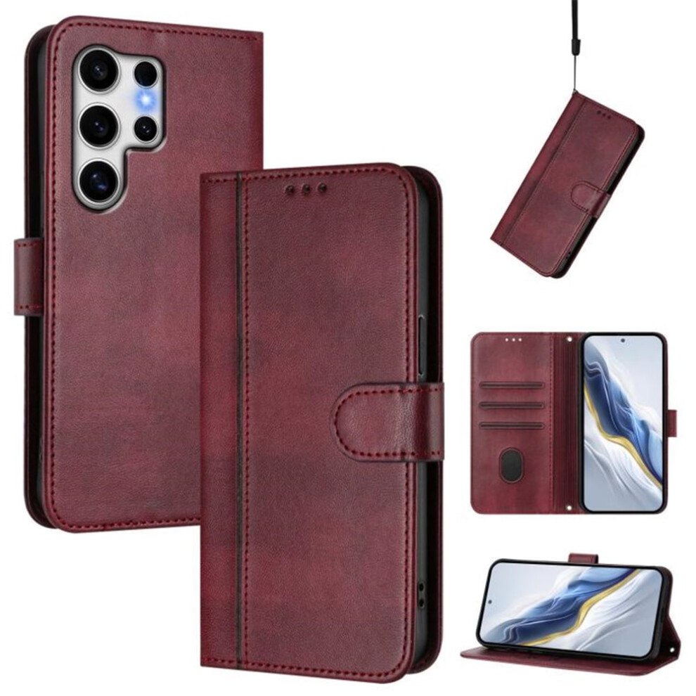 Compatible With Samsung Galaxy S25 Ultra 5G 6.9" Wallet Case Â Flip Leather Tpu Cover With Card Holder, Wrist Strap & Shockproof Protection, Red 9313598224194