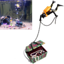 Undersea Landscape Treasure Hunt Aquarium Decorative Treasure Chest Non Toxic Resin Fish Tank Ornament Air Operated Diver Decoration Live Action