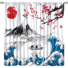 Japanese Cherry Blossom Blackout Curtains, 84x84in – Compatible with Asian Ink Mountain/Lake/Kanagawa/Plum Print for Bedroom, Living Room, Bathroom