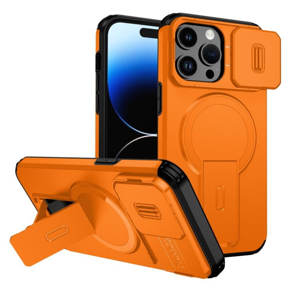 Iphone 14 Pro 6.1" Case: Magsafe Charging, Invisible Fold Stand, Sliding Camera Cover, Shockproof & Dropproof, — Compatible With Iphone 14 Orange 9313598225115