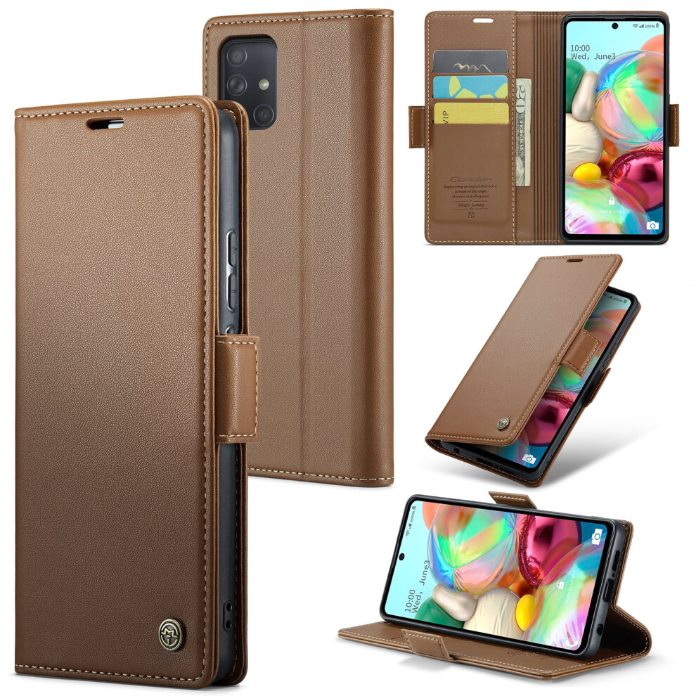 Caseme Leather Wallet Case For Compatible With Samsung Galaxy A71 4G Â Rfid Blocking, Magnetic Clasp, Kickstand, Brown 9313598225795