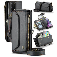CaseMe Leather Wallet Case for compatible with Samsung Galaxy S20 Plus – RFID Blocking, 10-Card Holder, Zipper Bills Slot, Magnetic Strap