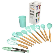 Gift Set Kitchen Gadgets, Heat Resistant Non Stick Silicone Cooking Utensils with Wooden Handles, Complete Kitchen Tools Set for Modern Home Chef
