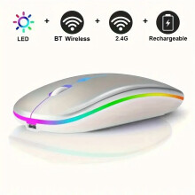 Mouse wireless LED compatibil cu Bluetooth, 2.4GHz, subțire, reîncărcabilă, silențios, mouse de gaming ergonomic RGB, pentru computer, laptop, PC