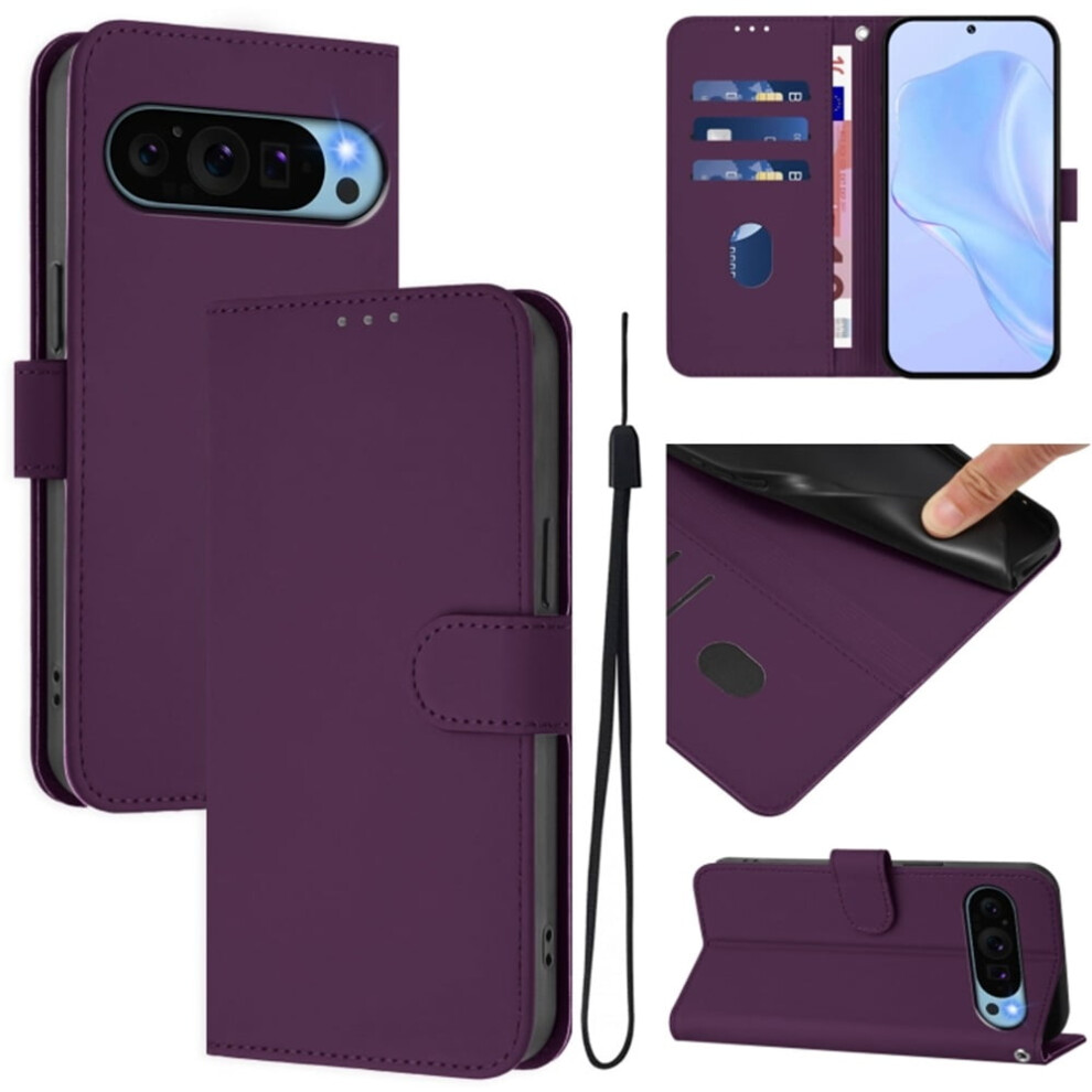 Wallet Case Compatible With Google Pixel 9 Pro Â Pu Leather Magnetic Flip Folio, 3-Card Slot & Wrist Strap, Violet 9450273066806