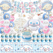 Cinnamoroll-teemaiset syntymäpäiväjuhlien sisustustarvikesarjat, mukaan lukien banderolli, ilmapallot, pöytäliinat, kakunkoristeet,