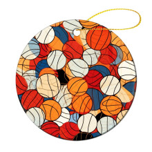 Ornement de Noël en céramique sur le thème du basketball – Décoration de sapin sur le thème du sport, cadeau amusant pour hommes et femmes,