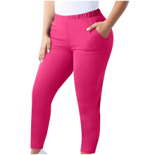 Women's Hot Pink Plus Size Ankle Pants with Elastic Waist