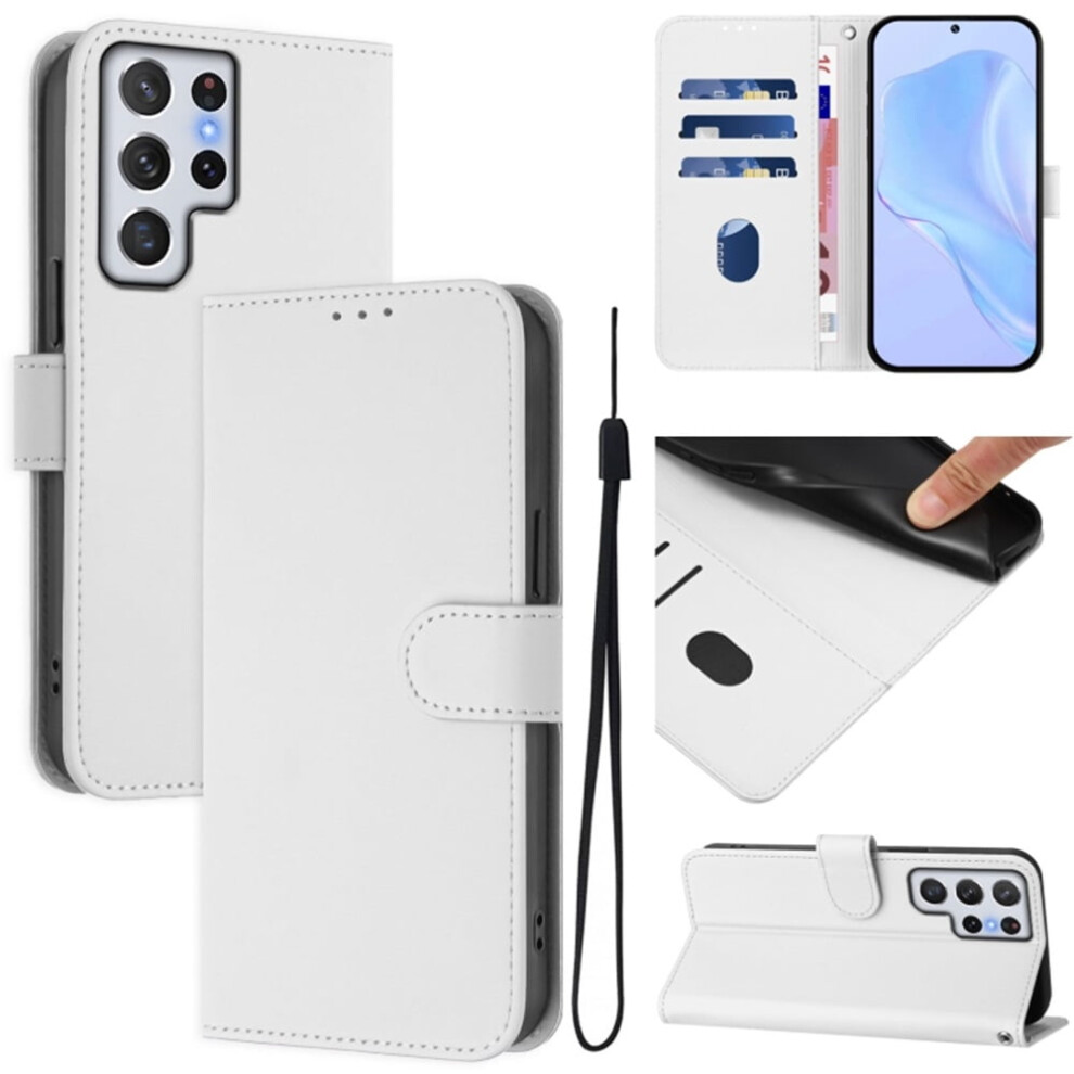 Wallet Case Compatible With Samsung Galaxy S22 Ultra 5G Â Pu Leather Magnetic Flip Folio, 3-Card Slot & Wrist Strap, White 9496895261311