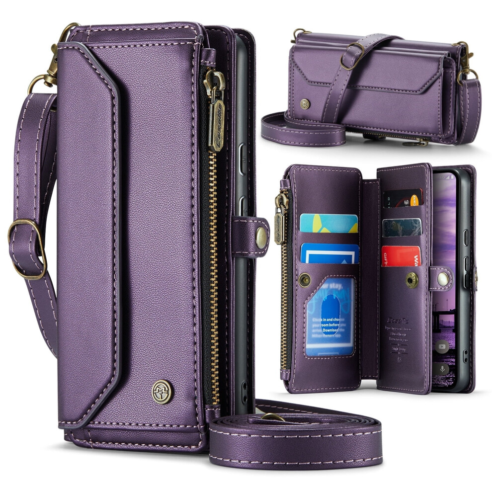 Shieldplus Wallet Case For Google Pixel 9 / Pixel 9 Pro (2024), Rfid Blocking, Pu Leather Magnetic Flip Zipper Crossbody Case, Purple 9450273067698