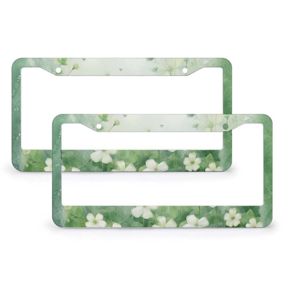2Pcs Leaves & Flowers License Plate Frames Â Aluminum, 2-Hole, Compatible With Usa/Canada Vehicles Green 9450273067551