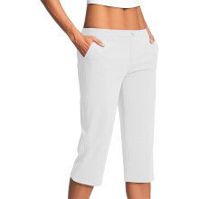 SYMOID Damen Capri-Leggings Petite Stretch Casual mit Taschen Hose für Damen Weiß S Capri Bequeme Caprihose für Damen