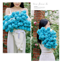 43Inch Crochet Flowers Rose Bouquet Blanket, Soft and Lightweight Romantic Rose Flower Bouquet for Mother's Day Birthday Home Decor (Light Blue)