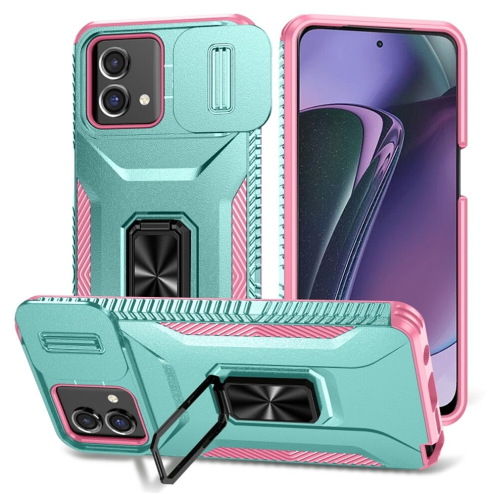Slim Shockproof Hybrid Case For Motorola Moto G Stylus 5G 2023 (6.6"), With Slide Camera Cover & Rotated Ring Kickstand, Grey Green Green,Grey 9496895261427