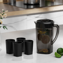 Pichet Mason Jar en plastique de 2,2 L avec couvercle étanche et poignée, compatible avec le thé glacé, le thé infusé à froid, les jus et le