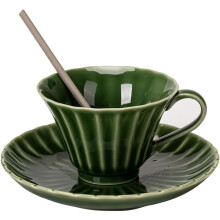 Ceramic Elegant Emerald Coffee Cup Saucer Set Ceramic Heatable Cup Home Retro Afternoon Tea Cup
