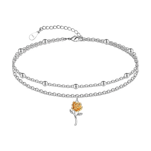 Cavigliera da donna in argento sterling con rosa, regolabile e delicata.