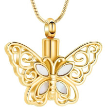 Butterfly Urn Necklace for Ashes – Moonstone/Abalone Shell Cremation Jewelry, Memorial Locket Compatible with Ashes