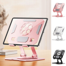 Rotatable Foldable Metal Tablet & Phone Stand, Compatible with Smartphones & Tablets, Portable Desktop Holder, 6.3x5.9in, White
