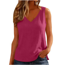 Women's V-neck sleeveless tank top cotton-linen blend