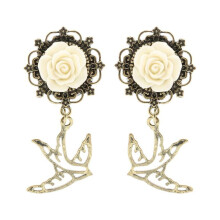 Vintage Sparrow Dangle Ear Tunnels White 16mm