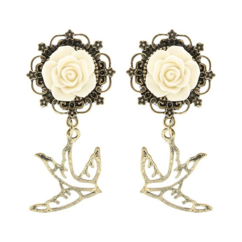 Paar vintage Sparrow Dangle oortunnels expander gauges piercing wit 16mm