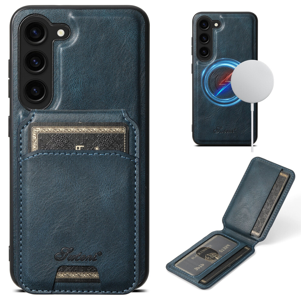 Magnetic Slim Flip Case With Detachable Card Wallet For Samsung Galaxy S23, Magsafe-Compatible, Blue 9448990689996