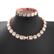 Fashion Men/Women Hip Hop Miami Cuban Chain Four Sided Rhinestone Necklace/Bracelet Set Fashionable High Quality Personalized Jewelry Gift