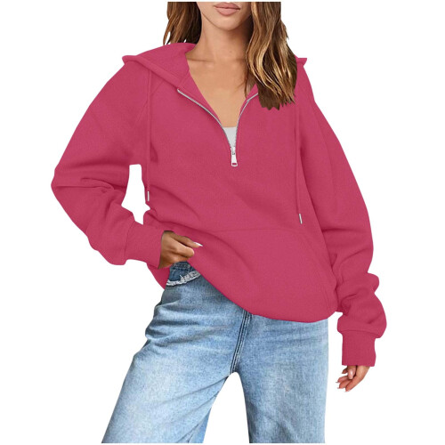 Felpa da donna oversize in pile con mezza zip