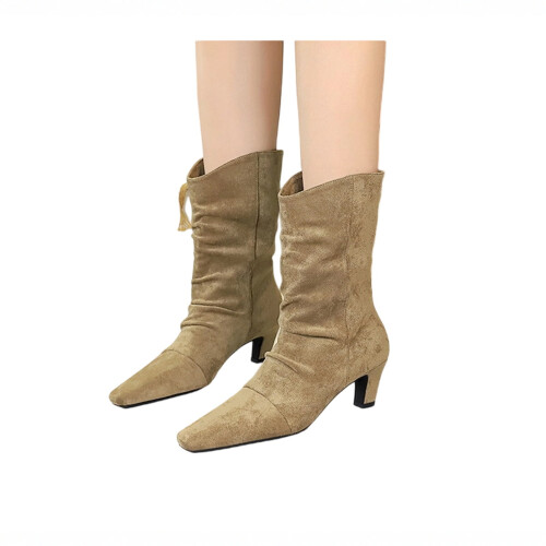 Botas femininas de camurça estilo western, cano curto e salto bloco. 2