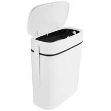 Slim Plastic Waste Can with Toilet Brush Holder for Home in White Modern Style Fits Anywhere 12.5x7.8x19.3 Inches