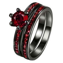 Black Gold Plated Red 1CT CZ Women Wedding Ring Sets Engagement Ring for Woman