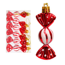Christmas Candy Ornament Mini Sweet-Shaped Baubles – 6 Pcs, 3.14", Red, Shiny & Glitter Tree Decor